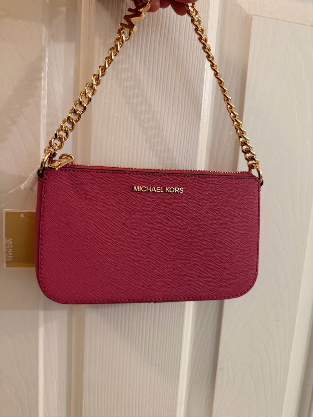 Michael Kors Coral-Pink Saffiano Chain Crossbody